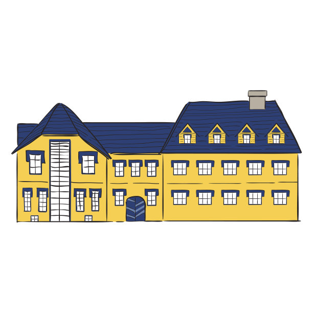 老城区的卡通建筑。图片下载