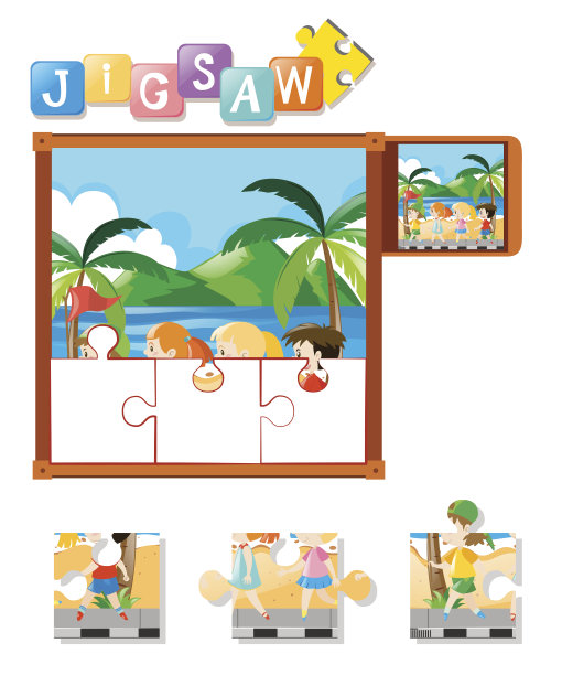 沙滩上孩子们的拼图图片下载