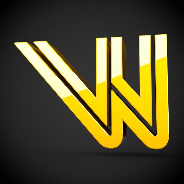 黄色复古字母W大写隔离在黑色背景图片下载