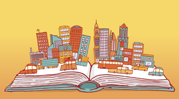打开书显示一个繁忙的城市图片下载