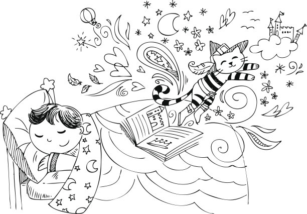 可爱的孩子梦见靴子里的猫图片下载