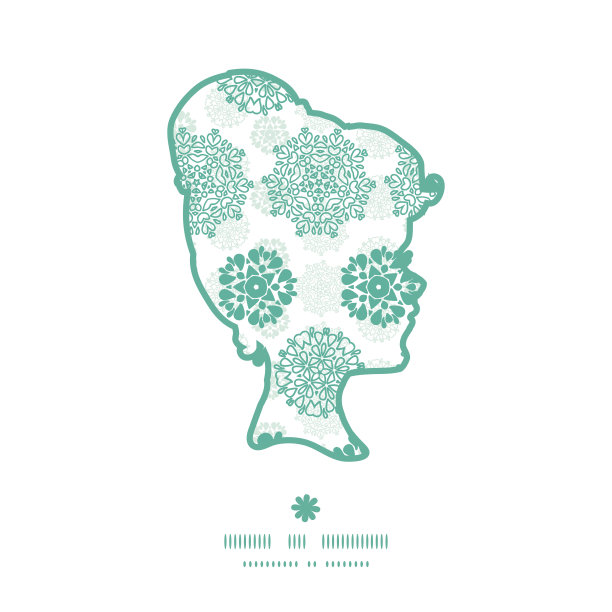 向量抽象绿色装饰圆星条纹女孩肖像剪影图片下载