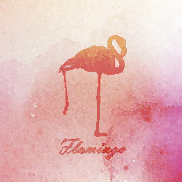 矢量复古插图的粉红色水彩火烈鸟上图片下载