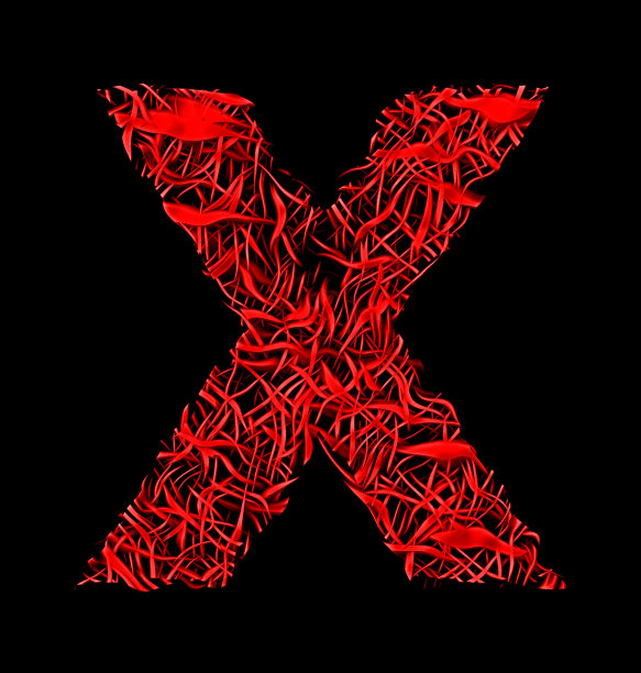字母X红色艺术纤维网格风格孤立在黑色图片下载