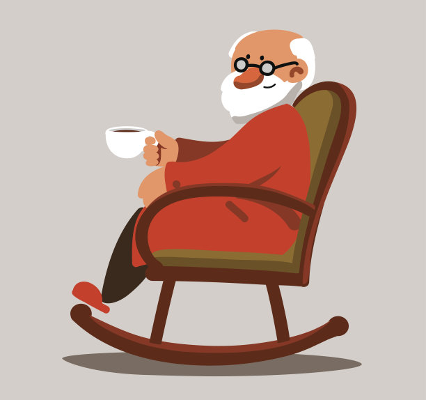 悠闲的老人坐在摇椅上喝茶图片下载