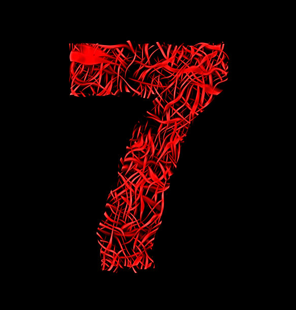 7号红色艺术纤维网格风格孤立在黑色上图片下载