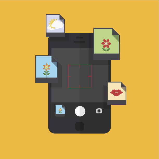 矢量智能手机与照片上的橙色背景图片下载