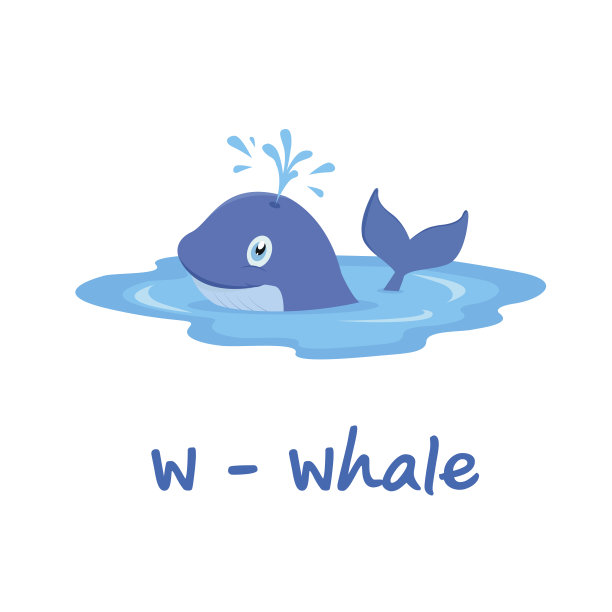 孩子们的独立动物字母，W代表鲸鱼图片下载