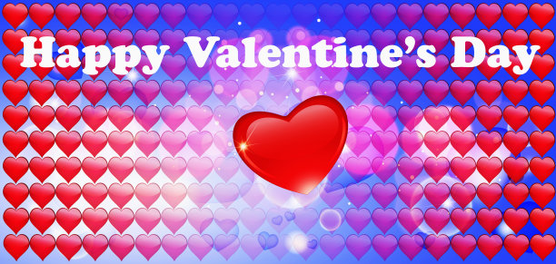 红色情人节，蓝色背景与心图片下载