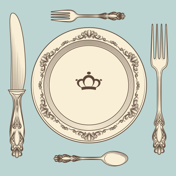 复古餐具和盘子插图图片下载