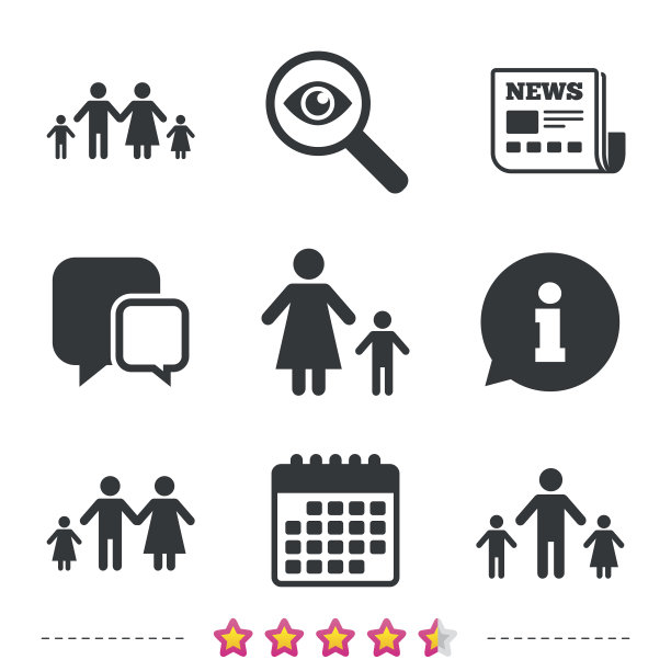 有两个孩子的家庭签名。父母和孩子。图片下载