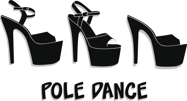 矢量钢管舞性感鞋。高跟鞋图案的脱衣舞，条纹黑黄色脱衣舞靴。剪影成人情色鞋印图片下载