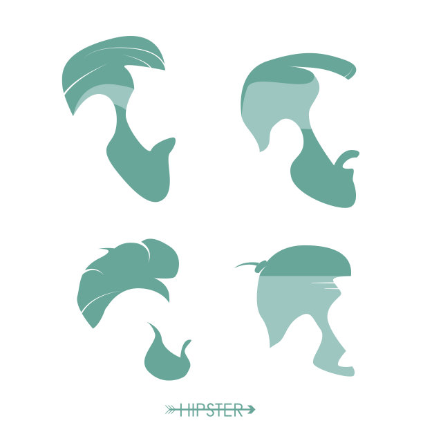 嬉皮士式的发型，胡须，小胡子。符号、轮廓的简单设计。矢量插图。图片下载