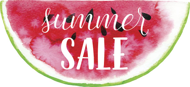 夏季销售问候横幅。矢量印刷背景与手绘水彩西瓜抽象油漆纹理。素材图片