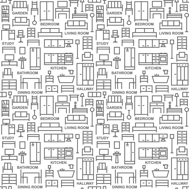 家具主题矢量无缝轮廓图案背景3图片下载