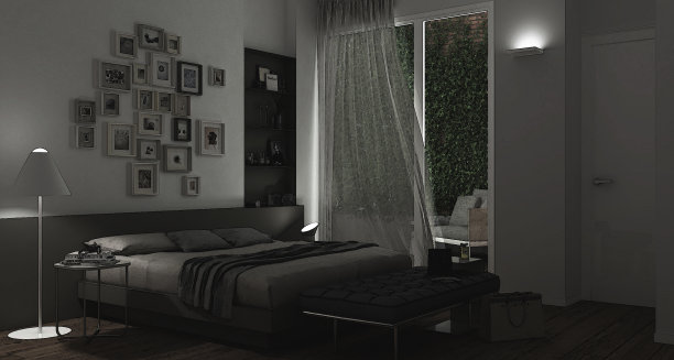 抽象的草图展示了现代的卧室，经典的室内设计图片下载