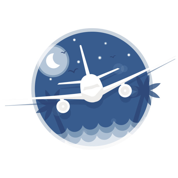 旅行插图。图标飞行在天空的飞机在蓝色的背景与轮廓平风格图片下载