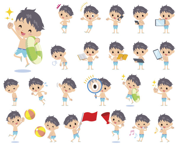 男孩蓝色泳装风格2图片下载