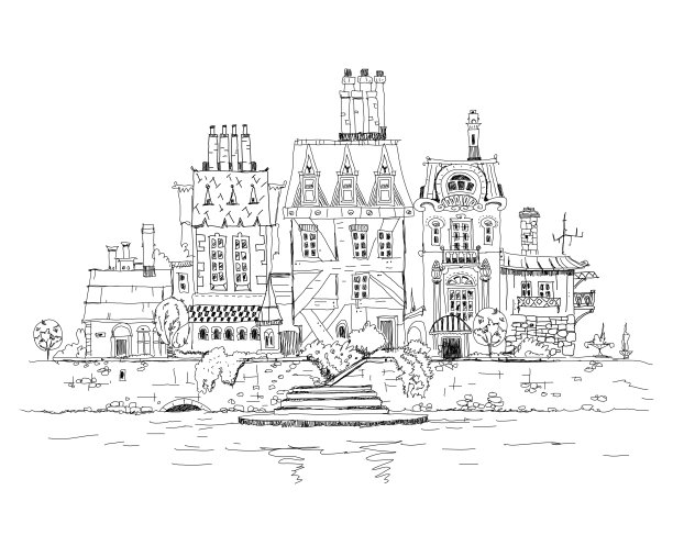 老城河畔，素描收藏图片下载