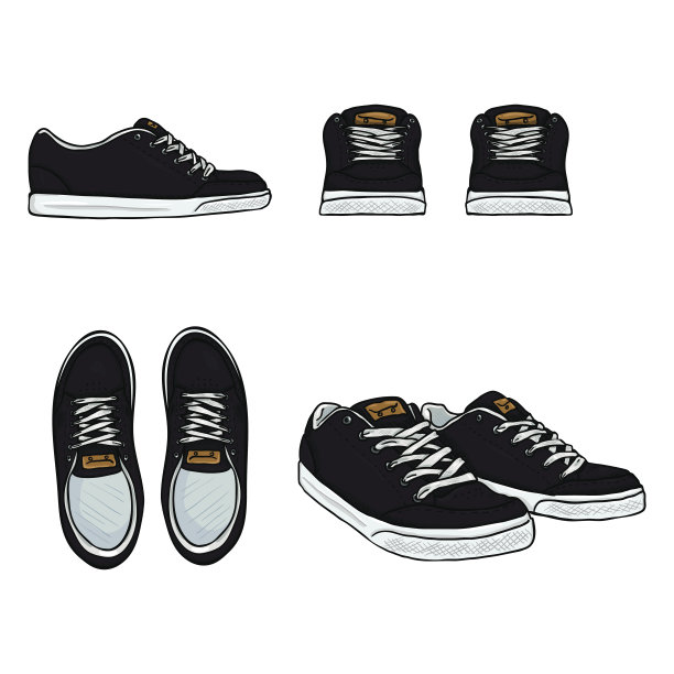 向量组卡通黑色滑板鞋。图片下载