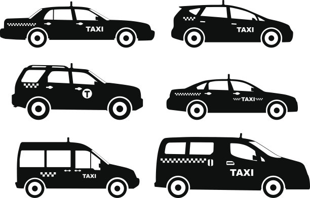 一组不同轮廓的出租车。矢量图图片下载