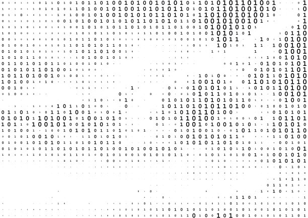 用两个二进制数字，0和1隔离在白色背景上的黑白线二进制代码。素材图片