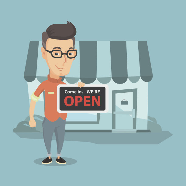 白人店主拿着打开的招牌图片下载