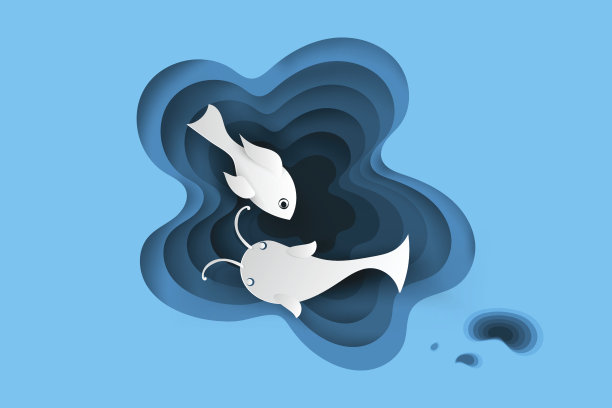 鱼在水池塘的纸艺术，向量素材图片