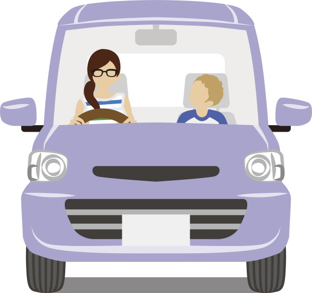 妈妈和儿子骑着紫色的车-孤立图片下载