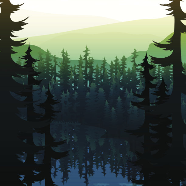 背景绿色逼真的自然森林和山脉图片下载