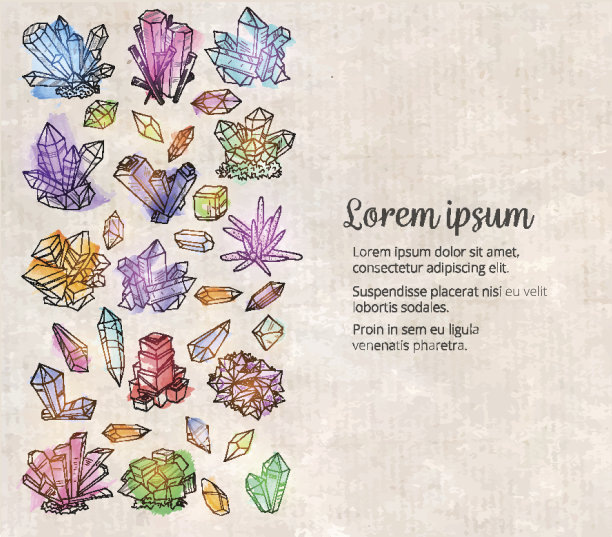 背景与涂鸦素描晶体。在复古背景上收集有色矿物图片下载