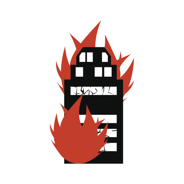 建筑物燃烧，设施发生火灾，纵火焚烧房屋，办公室窗户冒出火焰，突发性灾难，地球末日图片下载