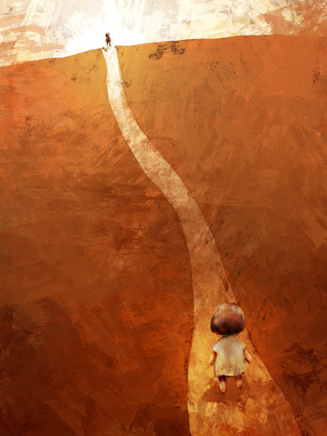 女孩在野外行走的抽象数字绘画图片下载