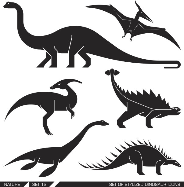 几何程式化的恐龙图标向量集。图片下载