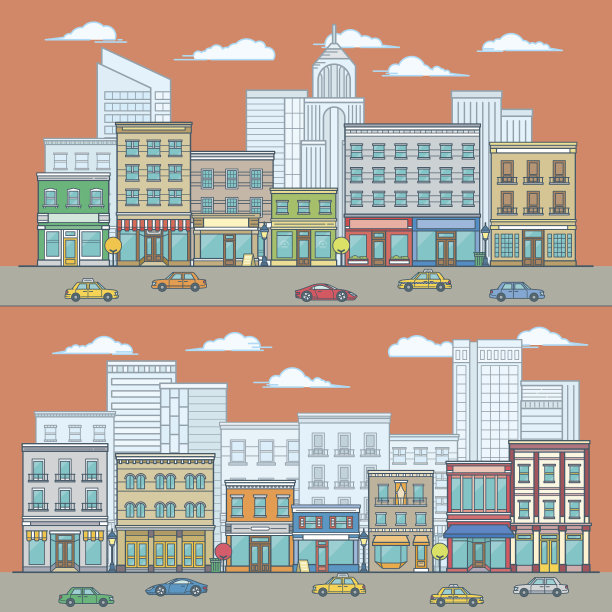 直线平面矢量设计。购物街的插图包括图片下载