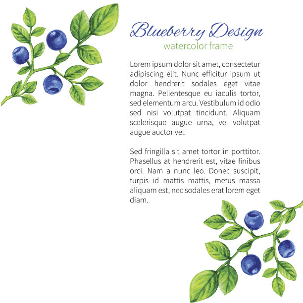 水彩蓝莓，装饰框架，手绘矢量插图边界，有机天然素食浆果设计横幅，贺卡，婚礼邀请，菜单，化妆品，包装茶图片下载