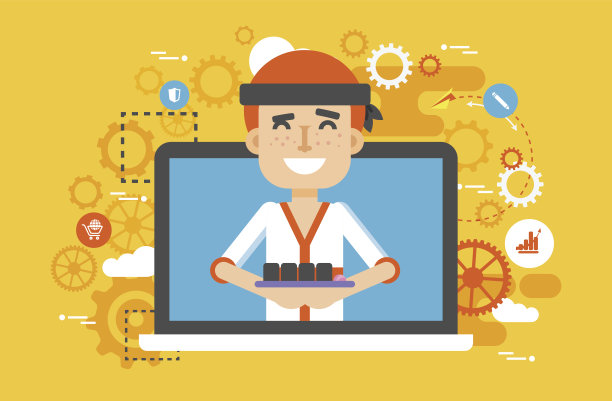 矢量插画制作日本料理，寿司师傅，男士设计元素，为企业提供送货服务，在线销售，订餐，预订，促销管理等扁平化风格图片下载