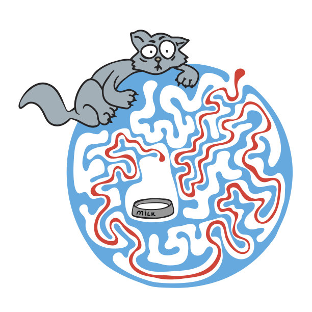 用猫和牛奶给孩子们玩的迷宫游戏。迷宫插图图片下载