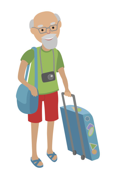 插图老人旅行孤立在白色背景平风格。图片下载