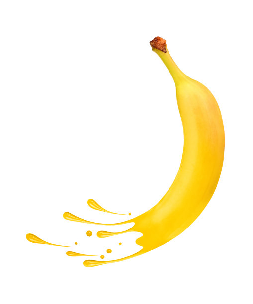 成熟的新鲜香蕉和油漆滴，孤立在白色背景图片下载