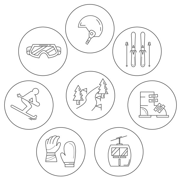 滑雪板和滑雪图标的向量集图片下载