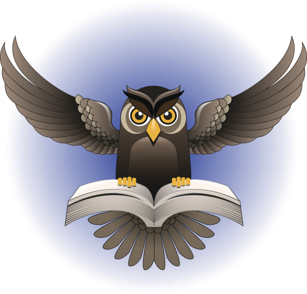 向量，棕色猫头鹰飞与书图片下载