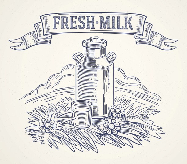 牛奶罐和一杯牛奶。素材图片