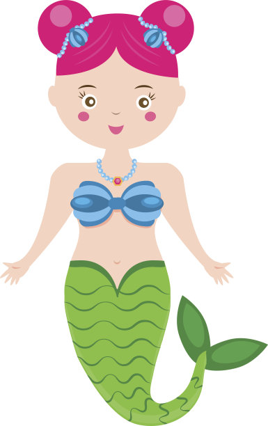 可爱的美人鱼卡通风格的角色。矢量图图片下载