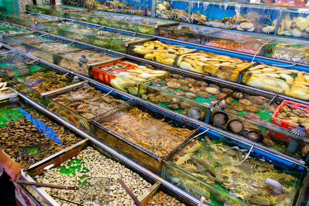 香港西贡海鲜市场鱼缸图片下载