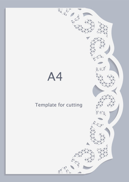 A4纸花边贺卡，白色图案，裁剪模板，祝贺模板，穿孔图案，矢量图片下载