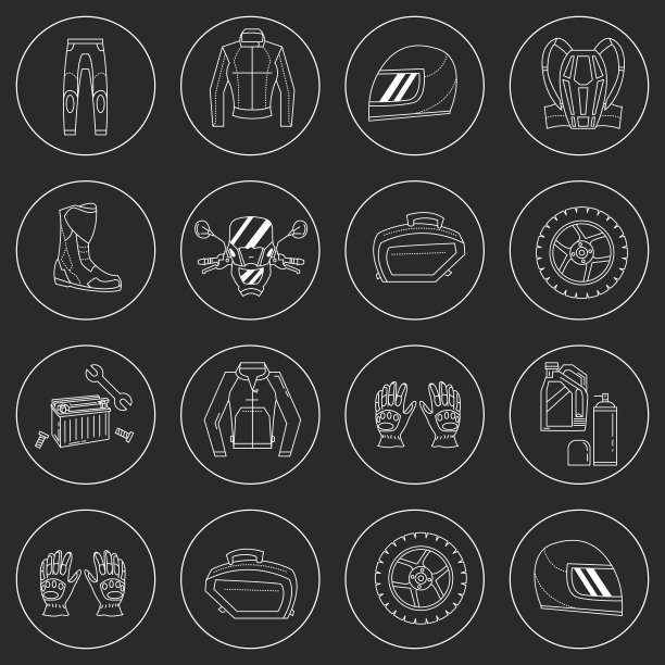 矢量集的线性摩托车图标图片下载