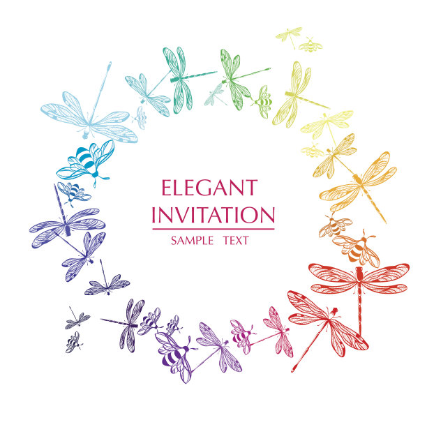 矢量圆形框架与蜻蜓。用蜻蜓和文字装饰圆圈。图片下载