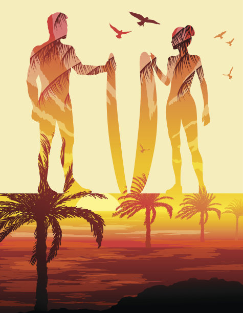 双重曝光，海浪剪影图片下载