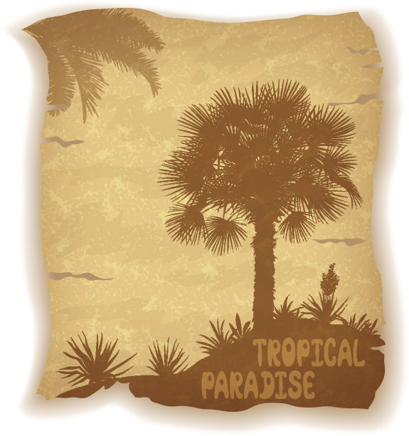旧纸上的棕榈树剪影图片下载
